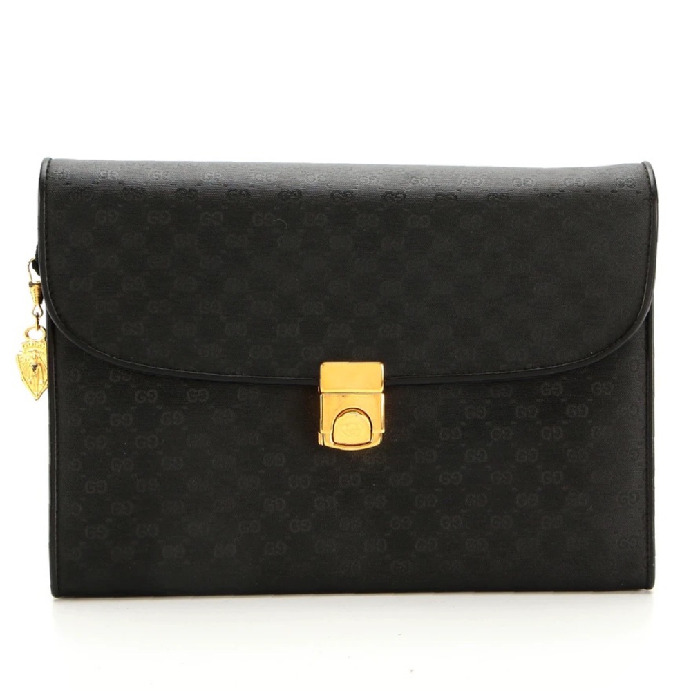 Gucci Convertible Clutch in Black Micro GG Nylon with Leather Trims